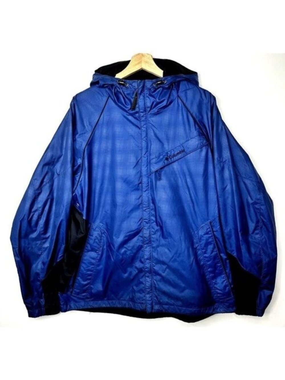 Columbia Windbreaker Jacket Mens L Blue Hooded Lightweight Full Zip Outdoor Camp